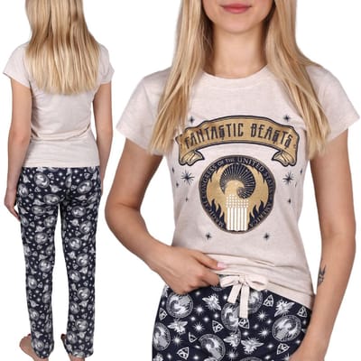 Fantastic Beasts Damespyjama, korte mouw beige en marineblauw
