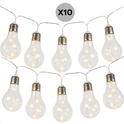 Lomera Feestverlichting Tuin - Warm Wit Licht - Snoerverlichting Buiten - Zwart Snoer - Led Lampen - Ip44 Adapter - Binnen En Buiten - Energiezuinig 0.6W - 10 Lampen - 3 Led Per Lamp - Lamp