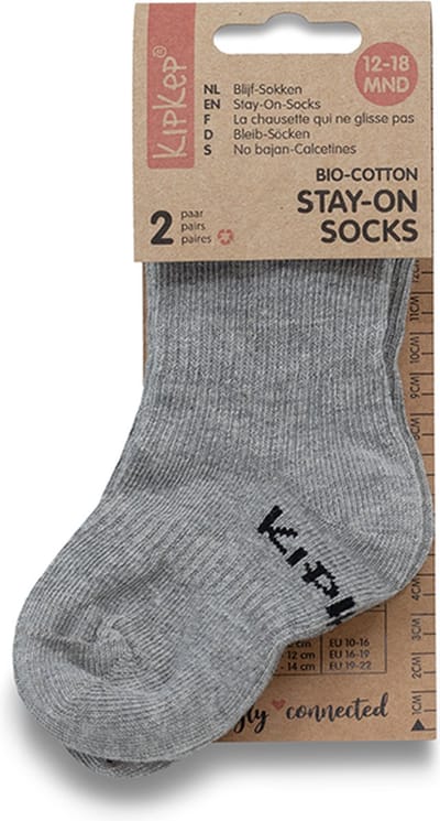 KipKep Blijf-Sokjes - baby sokjes - grijs - Maat 12-18 maanden - 2 paar - zakken niet af - stay-on-socks - biologisch katoen