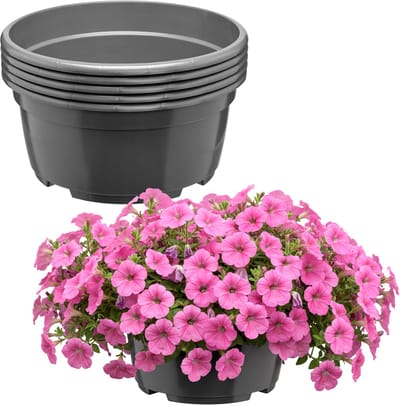 Garronda Set van 5 ronde kunststof plantenbakken met drainage (Anthraciet, Ø21 x 10,5 cm – 3 L) GD-KW-B-Anthracite