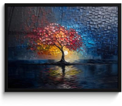 Poster in lijst - Fotolijst 80x60 cm - Posters - Boom - Blauw - Bladeren - Vakken - Posterlijst zwart - Decoratie - Wanddecoratie woonkamer - Muurdecoratie slaapkamer