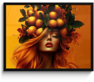Poster in lijst - Fotolijst 70x50 cm - Posters - Vrouw - Citroenen - Bloesem - Geel - Posterlijst zwart - Decoratie - Wanddecoratie woonkamer - Muurdecoratie slaapkamer