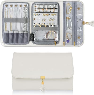 Famanu - Sieradenorganizer, sieradentasje, fluwelen sieradenrollen, sieradenrol, voor op reis, voor armbanden, halskettingen, oorbellen en nog veel meer, voor reizen, vakantie enz