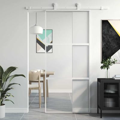 vidaXL - Schuifdeur - 90x205 - cm - gehard - glas - en - aluminium - wit