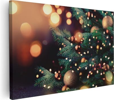 Artaza Canvas Schilderij Kerstverlichting - 30x20 cm - Klein - Muurdecoratie Woonkamer - Wanddecoratie Kerstboom - Schilderijen Op Canvas