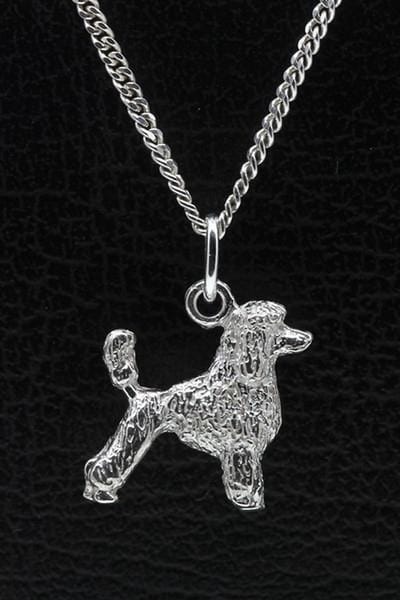 Zilveren Poedel middenslag met staart ketting hanger - groot