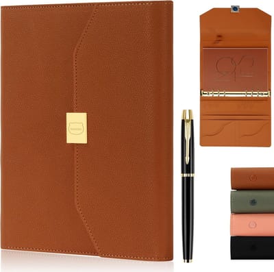 SnelShoppen - Hardcover Leren Notitieboek voor Mannen en Vrouwen, Navulbaar Folio Notitieboek met 6 Ringen, Insteekvak en Magneetsluiting, Ideaal voor