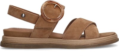 No Stress - Dames - Beige suède plateau sandalen met gesp - Maat 36