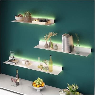 Zwevende Wandplanken - Metalen Planken - Decoratie Tonen - Ingebouwde LED - 100x20x6CM - Wit