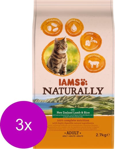 Iams Naturally Cat Adult Lam&Rijst - Kattenvoer - 3 x 2.7 kg