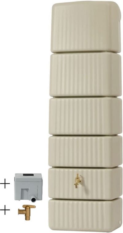 Graf regenton Slim 350 L beige - met kraantje - met vulautomaat voor rechthoekige regenpijp