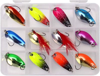 12 Stks Vissen Lokt Spinner Baits, Bass Forel Zalm Hard Metalen Aas Vissen Lokken Kit Set, Zoetwater Zoutwater Vissen Lokt met Visgerei Doos