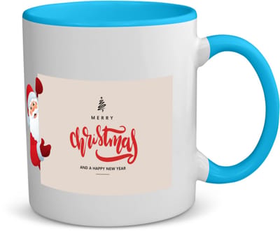 Akyol - kerst merry christmas and a happy new year koffiemok - theemok - blauw - Kerstmis - kerst beker - winter - kerst - christmas - kerst cadeau - 350 ML inhoud
