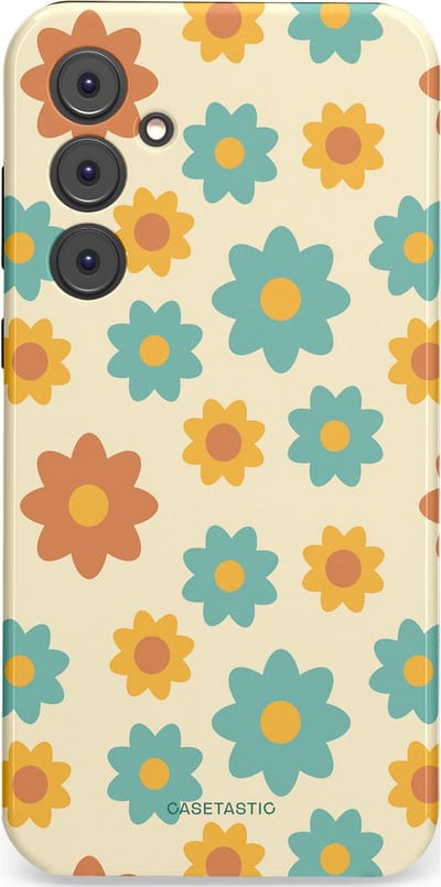 Casetastic hoesje geschikt voor Samsung Galaxy A35 - Dubbellaagse bescherming - Retro bloei - Fashion Case - Crème Mintgroen Goud Perzik