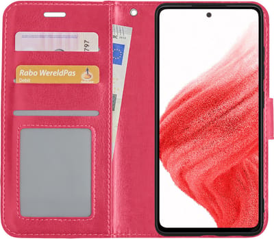 Hoesje Met Pasjeshouder - Geschikt voor Samsung Galaxy A53 - Luxe Bookcase Portemonee - Flip Case - Kunstleer Book Case - Flipcase - Book Cover - Walletcase - Portemonneehoes - Donkerroze