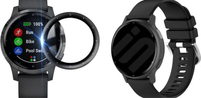 Strap-it Smartwatch Siliconen Classic Band + Screenprotector - Geschikt voor Garmin Vivoactive 4 (45mm) - Sportarmband - Siliconen Band - Waterbestendig & zweetbestendig - Zwart