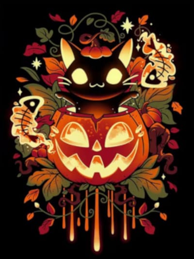 Diamond painting Halloween kat pompoen 30x40cm vierkante steentjes