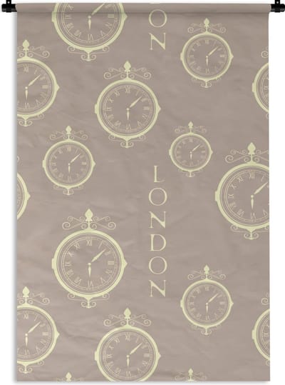 Wandkleed - Wanddoek - Londen - Klok - Patroon - Vintage - 60x90 cm - Wandtapijt