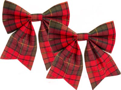 Cosy & trendy Kersthanger - 2x - strikjes - rood geruit - 14 cm - Met ophanging