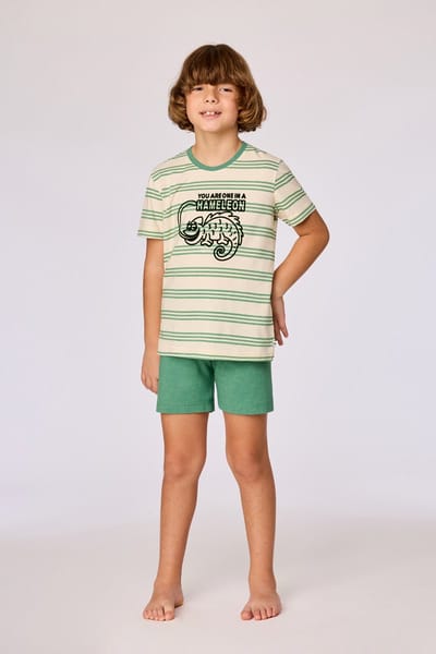 Woody Jongens Pyjama - kameleon - groen - streep - 261-10-PUS-S/909 - maat 140