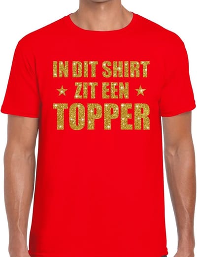 In dit shirt zit een Topper goud glitter tekst t-shirt rood voor heren - heren Toppers shirts S