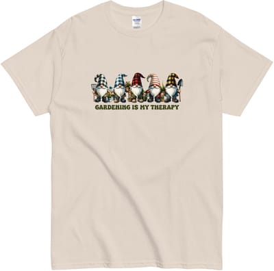 T Shirt Dames Heren - Tuinieren Is Mijn Therapie Kabouters - Katoen - Beige - S