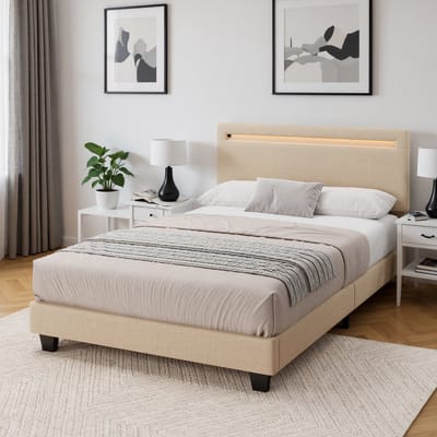 Bealife BF27 Bed - 120 x 200 cm - LED-verlichting - Hoofdbord en lattenbodem - Beige