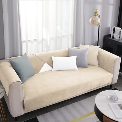 Chenille Bankhoes, Meubelbeveiliging, Universele Bankbescherming, Antislip Gequilte Vloermatten voor Banken, Krabbestendig en Waterdicht, Beige, 90 x 180 cm