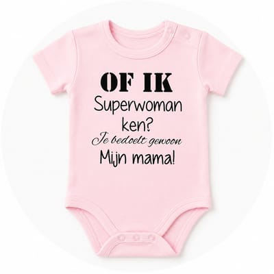 Rompertje Of ik superwoman ken? Je bedoelt gewoon mijn mama ! | korte mouw |roze | maat 62/68 |