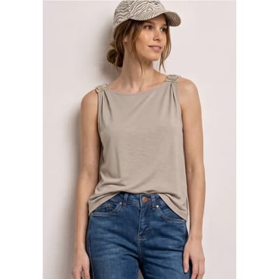 Top met ronde hals en schouderdetails