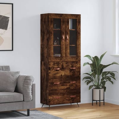 vidaXL - Hoge - kast - 69,5x34x180 - cm - bewerkt - hout - gerookt - eikenkleurig