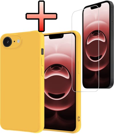 Hoesje - Met Screenprotector - Geschikt voor Apple iPhone 16e / 17e - Sterk & Shockproof - Back Cover - Siliconen Case - Telefoon Hoes - Geel