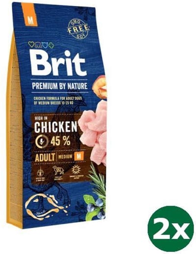 2x15 kg Brit premium by nature adult medium breed hondenvoer