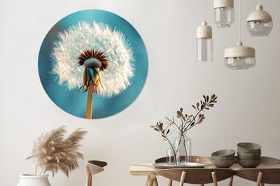 WallCircle - Wandcirkel - Muurcirkel - Paardenbloem - Natuur - Bloemen - Blauw - Aluminium - Dibond - 140x140 cm - Binnen en Buiten