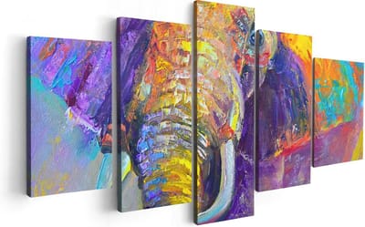 Artaza Canvas Schilderij Vijfluik Olifant Van Olieverf - Kleur - Abstract - 100x50 - Foto Op Canvas - Canvas Print