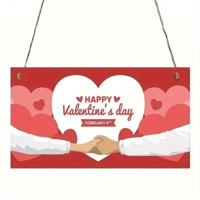 1 Pièce Panneau Décoratif Joyeuse Saint-Valentin, Panneau en Bois Romantique pour la Saint-Valentin, Décor Mural Extérieur Vintage pour Patio de la Saint-Valentin, 7,9x3,9 Pouces Pack of 1