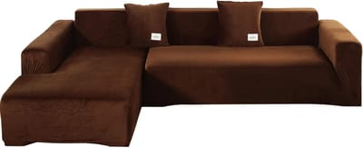 Hoesbankhoes L-Vorm Stretchy Fluweel voor 3-zits Hoekbank met 4 Kussenslopen