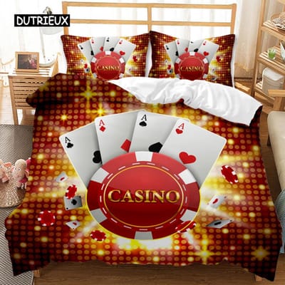 Poker Dekbedovertrek Set Kaartspel Beddengoed Set Gamer Spelen Dekbedovertrek Retro Spel Volwassenen Dubbel Queen King Polyester Quiltovertrek AU Single(140x210cm)