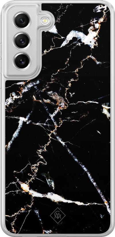 Casimoda® hoesje - Geschikt voor Samsung Galaxy S21 FE - Marmer Zwart - 2-in-1 case - Schokbestendig - Marble design - Verhoogde randen - Grijs, Transparant