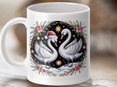 Mok Kerst Zwanen, Winter Mok, Feestdagen Koffie, Romantische Mok, Vogel Mok, Kerst Cadeau Idee, Unieke Cadeau Mok