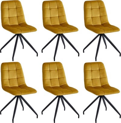 Colenis - Farucci Eetkamerstoel - Set Van 6 - Okergeel - Velvet - Moderne Eetkamerstoel Met Spinpoot