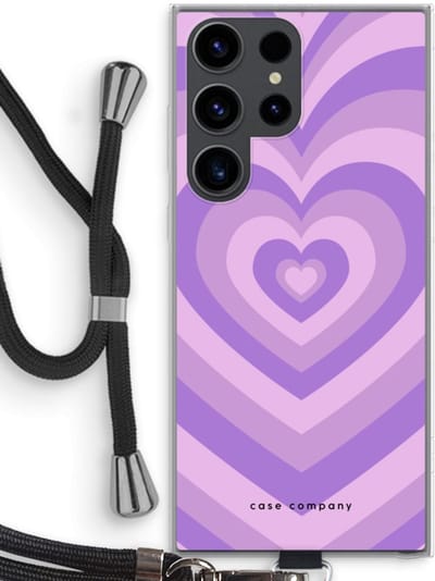 Case Company® - Hoesje met koord geschikt voor Samsung Galaxy S23 Ultra hoesje met Koord - Hart Paars - Telefoonhoesje met Zwart Koord - Bescherming aan alle Kanten en Over de Schermrand