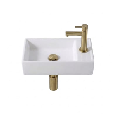 Adema Fuente fonteinset – 41x22x10 cm – keramiek wit glans – kraangat rechts – geborsteld gouden kraan