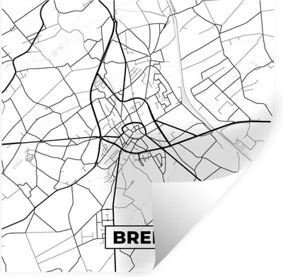 Muurstickers - Sticker Folie - Zwart Wit – België – Plattegrond – Stadskaart – Kaart – Bree - 100x100 cm - Plakfolie - Muurstickers Kinderkamer - Zelfklevend Behang XXL - Zelfklevend behangpapier - Stickerfolie