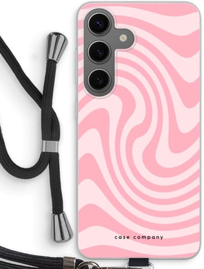 Case Company® - Hoesje met koord geschikt voor Samsung Galaxy S24 hoesje met Koord - Swirl Roos - Telefoonhoesje met Zwart Koord - Bescherming aan alle Kanten en Over de Schermrand