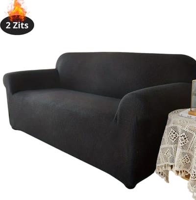 Livano Bankhoes - Bankbeschermer - Stretch - Sofa Cover - Effen - Zwart - 2 Zits