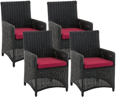 CLP Tuinstoelenset 4-delig Fontana, polyrotan tuinstoelen, hoge rugleuning met zitkussens zwart