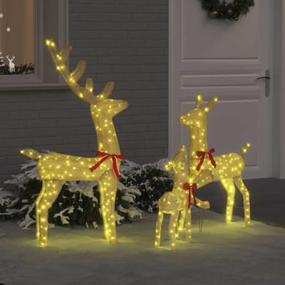 vidaXL - Rendierfamilie - 3 - st - 300 - LED's - Warmwit - 68 - x - 26 - x - 127 - cm - Stof