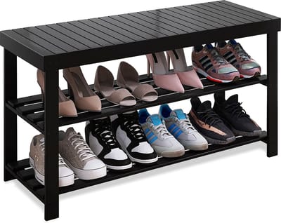 Schoenenbank-3-Tier Schoen Organizer Opbergbank voor Hal Hal Badkamer Woonkamer-zwart
