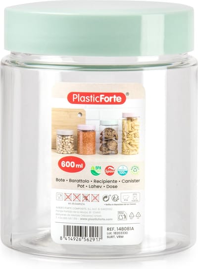 Forte Plastics Voorraadpot/bewaarpot - 600 ml - kunststof - mint groen - B10 x H12 cm